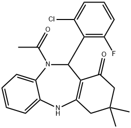 10-acetyl-11-(2-chloro-6-fluorophenyl)-3,3-dimethyl-2,3,4,5,10,11-hexahydro-1H-dibenzo[b,e][1,4]diazepin-1-one 结构式
