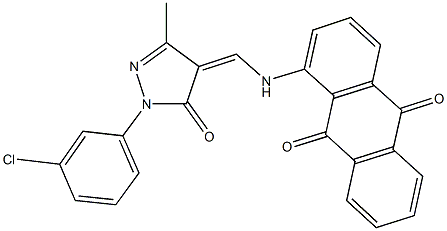 1-({[1-(3-chlorophenyl)-3-methyl-5-oxo-1,5-dihydro-4H-pyrazol-4-ylidene]methyl}amino)anthra-9,10-quinone 结构式