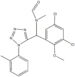 (3,5-dichloro-2-methoxyphenyl)[1-(2-methylphenyl)-1H-tetraazol-5-yl]methyl(methyl)formamide 结构式