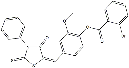 2-methoxy-4-[(4-oxo-3-phenyl-2-thioxo-1,3-thiazolidin-5-ylidene)methyl]phenyl 2-bromobenzoate 结构式