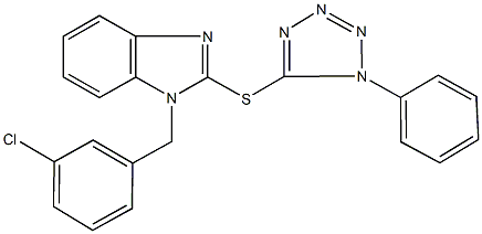 1-(3-chlorobenzyl)-2-[(1-phenyl-1H-tetraazol-5-yl)sulfanyl]-1H-benzimidazole 结构式