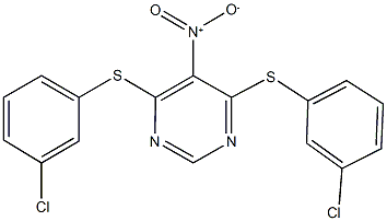 4,6-bis[(3-chlorophenyl)sulfanyl]-5-nitropyrimidine 结构式