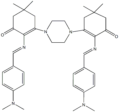 2-{[4-(dimethylamino)benzylidene]amino}-3-[4-(2-{[4-(dimethylamino)benzylidene]amino}-5,5-dimethyl-3-oxo-1-cyclohexen-1-yl)-1-piperazinyl]-5,5-dimethyl-2-cyclohexen-1-one 结构式