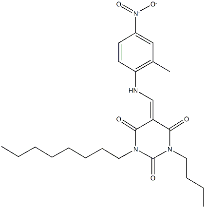 1-butyl-5-({4-nitro-2-methylanilino}methylene)-3-octyl-2,4,6(1H,3H,5H)-pyrimidinetrione 结构式