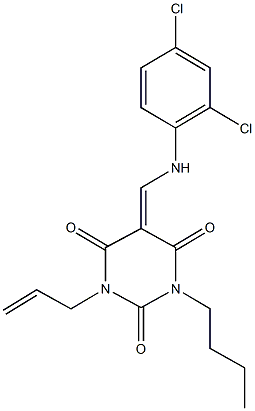 1-allyl-3-butyl-5-[(2,4-dichloroanilino)methylene]-2,4,6(1H,3H,5H)-pyrimidinetrione 结构式