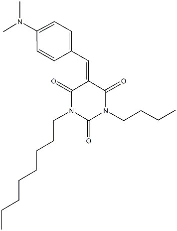 1-butyl-5-[4-(dimethylamino)benzylidene]-3-octyl-2,4,6(1H,3H,5H)-pyrimidinetrione 结构式