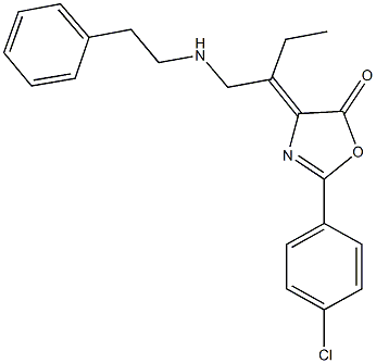 2-(4-chlorophenyl)-4-(1-{[(2-phenylethyl)amino]methyl}propylidene)-1,3-oxazol-5(4H)-one 结构式