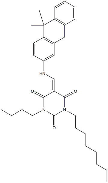1-butyl-5-{[(10,10-dimethyl-9,10-dihydro-2-anthracenyl)amino]methylene}-3-octyl-2,4,6(1H,3H,5H)-pyrimidinetrione 结构式