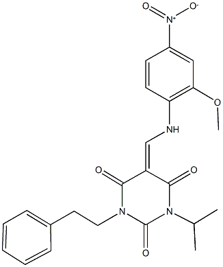 5-({4-nitro-2-methoxyanilino}methylene)-1-isopropyl-3-(2-phenylethyl)-2,4,6(1H,3H,5H)-pyrimidinetrione 结构式