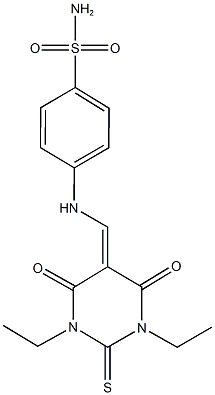 4-{[(1,3-diethyl-4,6-dioxo-2-thioxotetrahydro-5(2H)-pyrimidinylidene)methyl]amino}benzenesulfonamide 结构式