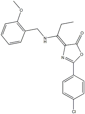2-(4-chlorophenyl)-4-{1-[(2-methoxybenzyl)amino]propylidene}-1,3-oxazol-5(4H)-one 结构式