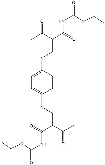 ethyl 2-acetyl-3-{4-[(2-{[(ethoxycarbonyl)amino]carbonyl}-3-oxo-1-butenyl)amino]anilino}acryloylcarbamate 结构式