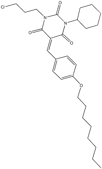 1-(3-chloropropyl)-3-cyclohexyl-5-[4-(octyloxy)benzylidene]-2,4,6(1H,3H,5H)-pyrimidinetrione 结构式