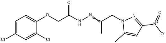 2-(2,4-dichlorophenoxy)-N'-(2-{3-nitro-5-methyl-1H-pyrazol-1-yl}-1-methylethylidene)acetohydrazide 结构式