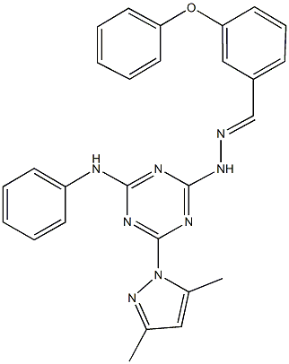 3-phenoxybenzaldehyde [4-anilino-6-(3,5-dimethyl-1H-pyrazol-1-yl)-1,3,5-triazin-2-yl]hydrazone 结构式