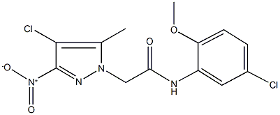 2-{4-chloro-3-nitro-5-methyl-1H-pyrazol-1-yl}-N-(5-chloro-2-methoxyphenyl)acetamide 结构式
