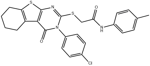 2-{[3-(4-chlorophenyl)-4-oxo-3,4,5,6,7,8-hexahydro[1]benzothieno[2,3-d]pyrimidin-2-yl]sulfanyl}-N-(4-methylphenyl)acetamide 结构式
