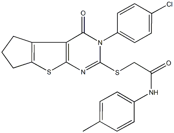 2-{[3-(4-chlorophenyl)-4-oxo-3,5,6,7-tetrahydro-4H-cyclopenta[4,5]thieno[2,3-d]pyrimidin-2-yl]sulfanyl}-N-(4-methylphenyl)acetamide 结构式