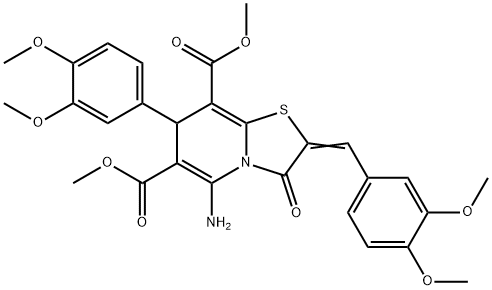 dimethyl 5-amino-2-(3,4-dimethoxybenzylidene)-7-(3,4-dimethoxyphenyl)-3-oxo-2,3-dihydro-7H-[1,3]thiazolo[3,2-a]pyridine-6,8-dicarboxylate 结构式