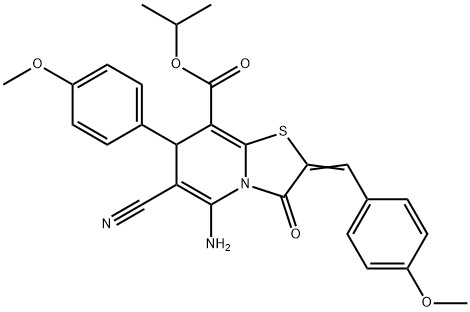 isopropyl 5-amino-6-cyano-2-(4-methoxybenzylidene)-7-(4-methoxyphenyl)-3-oxo-2,3-dihydro-7H-[1,3]thiazolo[3,2-a]pyridine-8-carboxylate 结构式