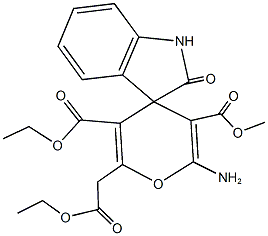 5'-ethyl 3'-methyl 2'-amino-6'-(2-ethoxy-2-oxoethyl)-1,3-dihydro-2-oxospiro[2H-indole-3,4'-(4'H)-pyran]-3',5'-dicarboxylate 结构式