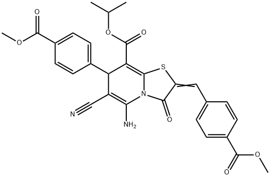 isopropyl 5-amino-6-cyano-2-[4-(methoxycarbonyl)benzylidene]-7-[4-(methoxycarbonyl)phenyl]-3-oxo-2,3-dihydro-7H-[1,3]thiazolo[3,2-a]pyridine-8-carboxylate 结构式