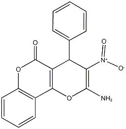 2-amino-3-nitro-4-phenyl-4H,5H-pyrano[3,2-c]chromen-5-one 结构式