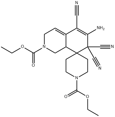 6-amino-1',2-bis(ethoxycarbonyl)-2,3,8,8a-tetrahydrospiro[isoquinoline-8,4'-piperidine]-5,7,7(1H)-tricarbonitrile 结构式