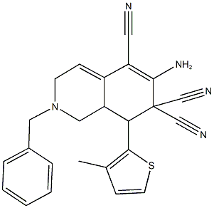 6-amino-2-benzyl-8-(3-methyl-2-thienyl)-2,3,8,8a-tetrahydro-5,7,7(1H)-isoquinolinetricarbonitrile 结构式