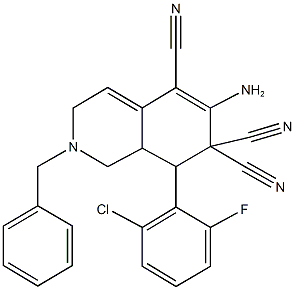 6-amino-2-benzyl-8-(2-chloro-6-fluorophenyl)-2,3,8,8a-tetrahydro-5,7,7(1H)-isoquinolinetricarbonitrile 结构式