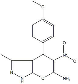 6-amino-5-nitro-4-(4-methoxyphenyl)-3-methyl-1,4-dihydropyrano[2,3-c]pyrazole 结构式