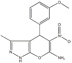 6-amino-5-nitro-4-(3-methoxyphenyl)-3-methyl-1,4-dihydropyrano[2,3-c]pyrazole 结构式