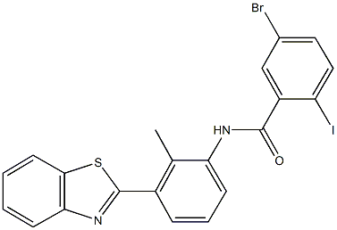 N-[3-(1,3-benzothiazol-2-yl)-2-methylphenyl]-5-bromo-2-iodobenzamide 结构式