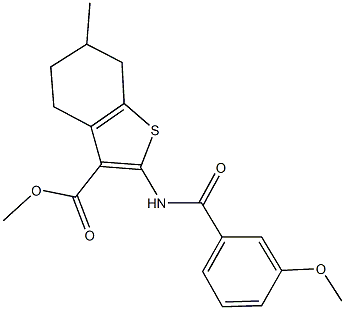 methyl 2-[(3-methoxybenzoyl)amino]-6-methyl-4,5,6,7-tetrahydro-1-benzothiophene-3-carboxylate 结构式