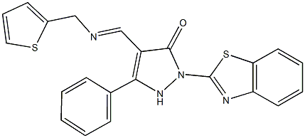 2-(1,3-benzothiazol-2-yl)-5-phenyl-4-{[(2-thienylmethyl)imino]methyl}-1,2-dihydro-3H-pyrazol-3-one 结构式