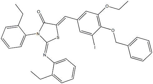5-[4-(benzyloxy)-3-ethoxy-5-iodobenzylidene]-3-(2-ethylphenyl)-2-[(2-ethylphenyl)imino]-1,3-thiazolidin-4-one 结构式