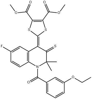 dimethyl 2-(1-(3-ethoxybenzoyl)-6-fluoro-2,2-dimethyl-3-thioxo-2,3-dihydro-4(1H)-quinolinylidene)-1,3-dithiole-4,5-dicarboxylate 结构式