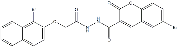 6-bromo-N'-{[(1-bromo-2-naphthyl)oxy]acetyl}-2-oxo-2H-chromene-3-carbohydrazide 结构式