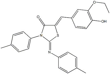 5-(3-ethoxy-4-hydroxybenzylidene)-3-(4-methylphenyl)-2-[(4-methylphenyl)imino]-1,3-thiazolidin-4-one 结构式