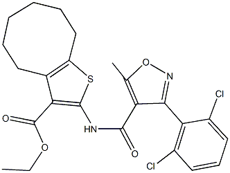 ethyl 2-({[3-(2,6-dichlorophenyl)-5-methyl-4-isoxazolyl]carbonyl}amino)-4,5,6,7,8,9-hexahydrocycloocta[b]thiophene-3-carboxylate 结构式