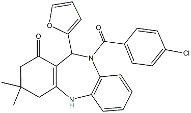 10-(4-chlorobenzoyl)-11-(2-furyl)-3,3-dimethyl-2,3,4,5,10,11-hexahydro-1H-dibenzo[b,e][1,4]diazepin-1-one 结构式