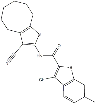 3-chloro-N-(3-cyano-4,5,6,7,8,9-hexahydrocycloocta[b]thien-2-yl)-6-methyl-1-benzothiophene-2-carboxamide 结构式