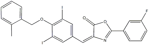 4-{3,5-diiodo-4-[(2-methylbenzyl)oxy]benzylidene}-2-(3-fluorophenyl)-1,3-oxazol-5(4H)-one 结构式