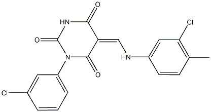 5-[(3-chloro-4-methylanilino)methylene]-1-(3-chlorophenyl)-2,4,6(1H,3H,5H)-pyrimidinetrione 结构式