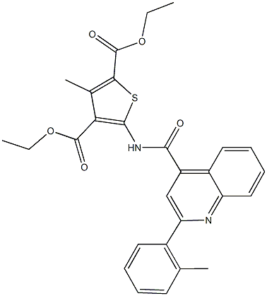 diethyl 3-methyl-5-({[2-(2-methylphenyl)-4-quinolinyl]carbonyl}amino)-2,4-thiophenedicarboxylate 结构式