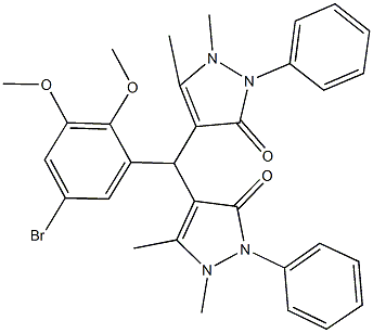 4-[(5-bromo-2,3-dimethoxyphenyl)(1,5-dimethyl-3-oxo-2-phenyl-2,3-dihydro-1H-pyrazol-4-yl)methyl]-1,5-dimethyl-2-phenyl-1,2-dihydro-3H-pyrazol-3-one 结构式