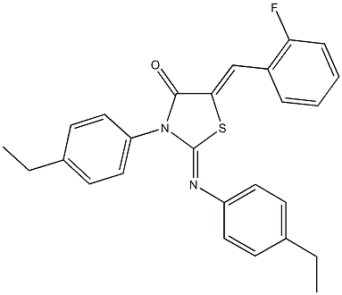 3-(4-ethylphenyl)-2-[(4-ethylphenyl)imino]-5-(2-fluorobenzylidene)-1,3-thiazolidin-4-one 结构式