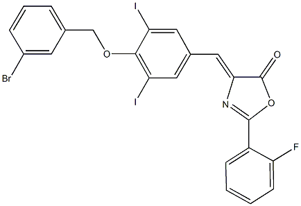 4-{4-[(3-bromobenzyl)oxy]-3,5-diiodobenzylidene}-2-(2-fluorophenyl)-1,3-oxazol-5(4H)-one 结构式