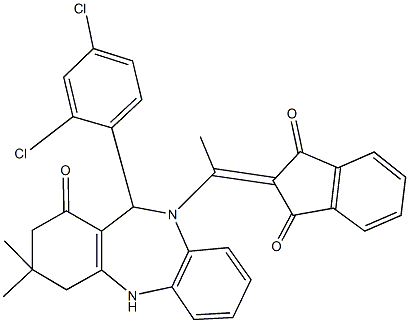 2-{1-[11-(2,4-dichlorophenyl)-3,3-dimethyl-1-oxo-1,2,3,4,5,11-hexahydro-10H-dibenzo[b,e][1,4]diazepin-10-yl]ethylidene}-1H-indene-1,3(2H)-dione 结构式