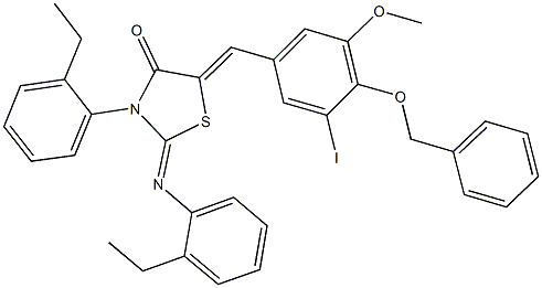 5-[4-(benzyloxy)-3-iodo-5-methoxybenzylidene]-3-(2-ethylphenyl)-2-[(2-ethylphenyl)imino]-1,3-thiazolidin-4-one 结构式